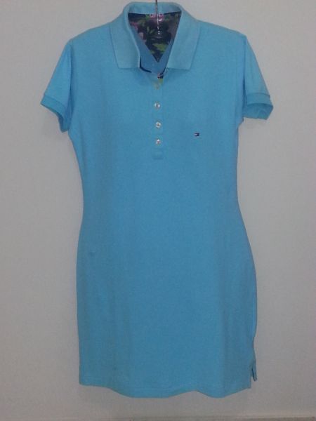 Vestido gola polo azul bebê