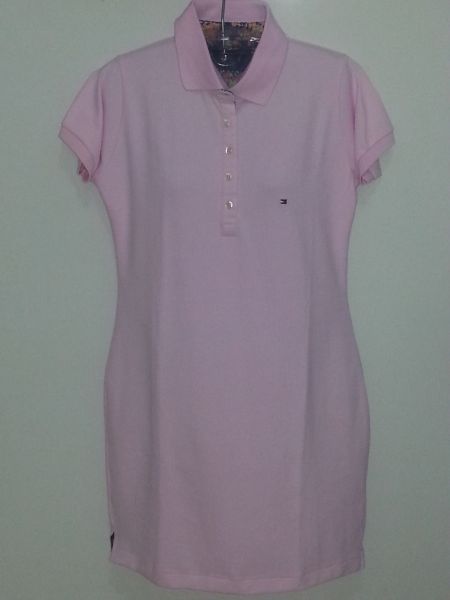 Vestido gola polo rosa bebê